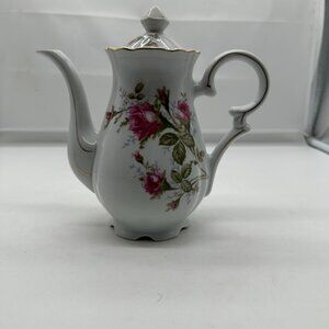 Vintage Ucagco Moss Rose Mini Coffee Pot with Lid Japan Fine China Pink Roses